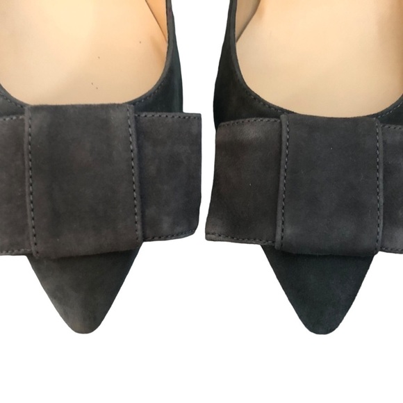 Talbots Suede Leather Pumps Sz. 7.5B Bow Toe Gray Pointy Toe Low Kitten Heel - Picture 6 of 8